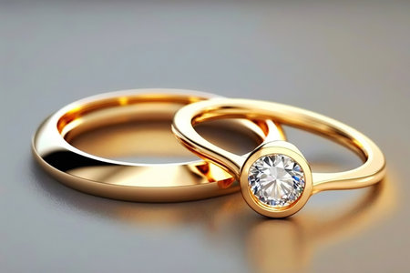 Ai generated illustration gold wedding ring with diamondの素材