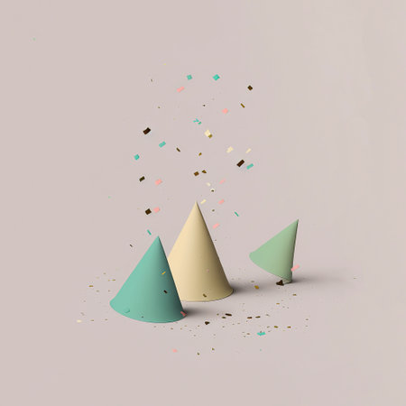 Ai generated illustration carnival cap with colorful paper confetti on light gray backgroundの素材