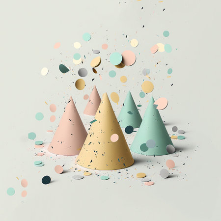 Ai generated illustration carnival cap with colorful paper confetti on light gray backgroundの素材