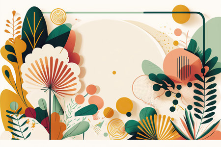 Ai generated illustration  simple flat style with copy space for text - background with plants and leavesの素材