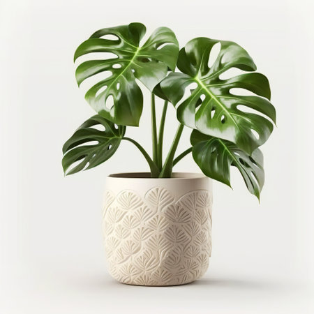 Ai generated illustration house plant Monstera deliciosa in a pot on a white backgroundの素材