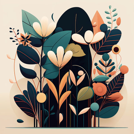 Ai generated illustration  simple flat style plants and leaves backgroundの素材