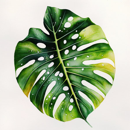 Ai generated illustration Green monstera leaf. Tropical plantの素材