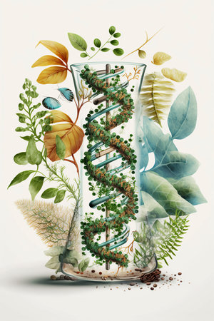 Ai generated illustration DNA and plant and Gene therapy, Biology laboratory natureの素材