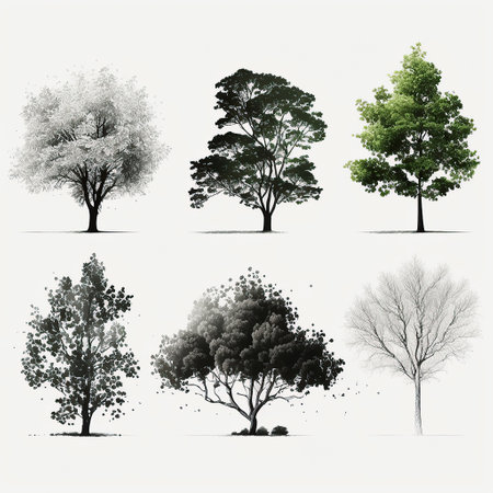 Ai generated illustration set of beautiful tree on a white backgroundの素材