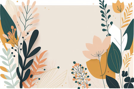 Ai generated illustration  simple flat style with copy space for text - background with plants and leavesの素材