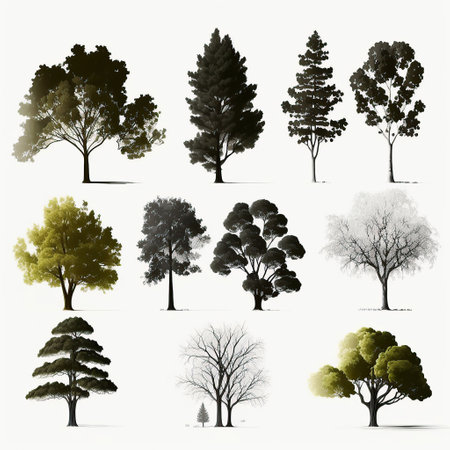 Ai generated illustration set of beautiful tree on a white backgroundの素材