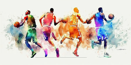 Ai generated illustration Basketball watercolor splash player in actionの素材