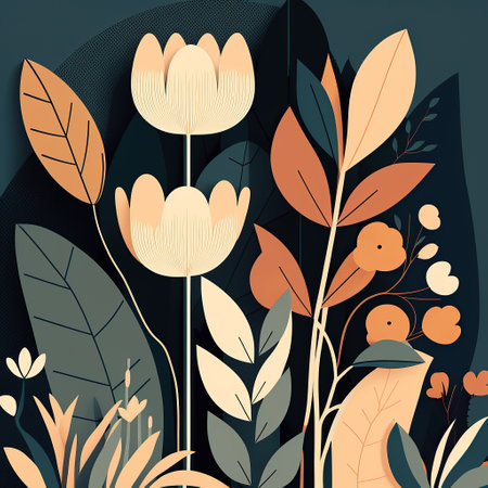 Ai generated illustration  simple flat style plants and leaves backgroundの素材