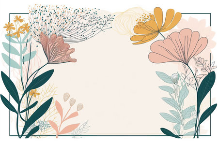 Ai generated illustration  simple flat style with copy space for text - background with plants and leavesの素材
