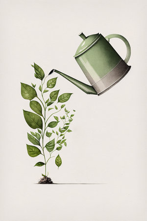 Ai generated illustration watering can and plantの素材