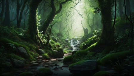 Ai generated illustration Natural forest landscapeの素材