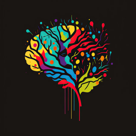 Ai generated illustration colorful brain flat black backgroundの素材