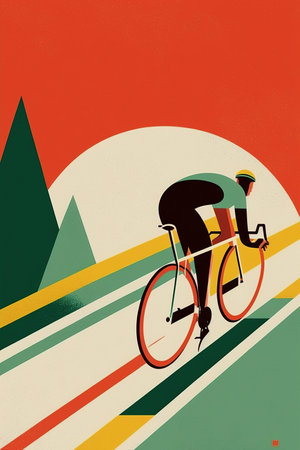 Ai generated illustration mid century art style of male cyclistの素材