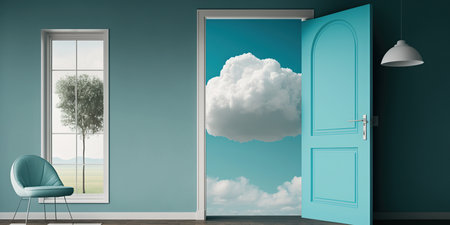 Ai generated illustration surreal fantasy cloud in front of a doorの素材