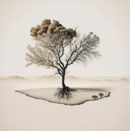 Ai generated illustration small green tree growing in dry sandyの素材