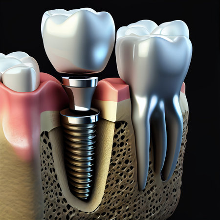 Ai generated illustration Anatomy of healthy teeth and tooth dental implant in human denturaの素材