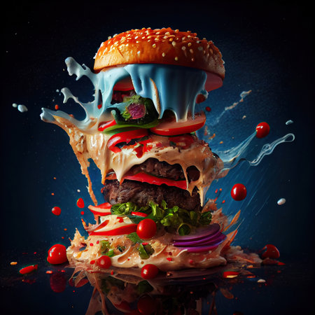 Ai generated illustration A tall and hearty hamburgerの素材