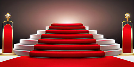 Ai generated illustration stair to podium with red carpetの素材