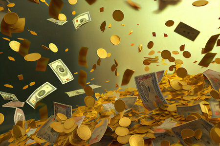Ai generated illustration falling dollar moneyの素材