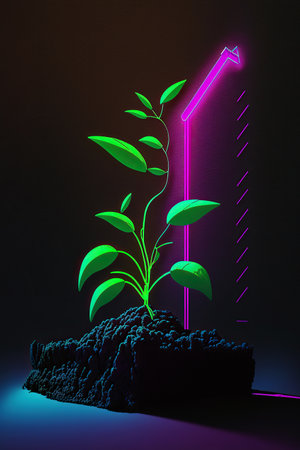 Ai generated illustration plant growth neon light, Business investment growth concept.の素材
