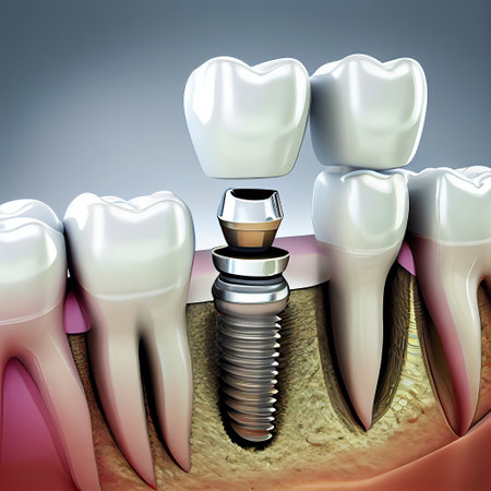 Ai generated illustration Anatomy of healthy teeth and tooth dental implant in human denturaの素材