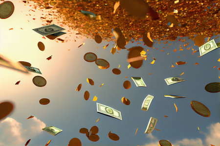 Ai generated illustration falling dollar moneyの素材