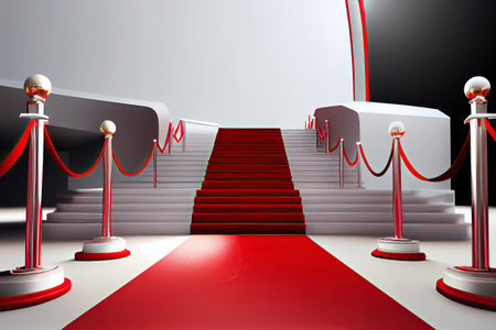 Ai generated illustration stair to podium with red carpetの素材