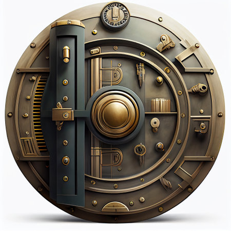 Ai generated illustration Bank vault door. Metal steel round gateの素材