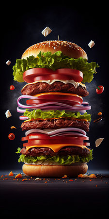 Ai generated illustration A tall and hearty hamburgerの素材