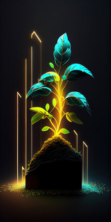 Ai generated illustration plant growth neon light, Business investment growth concept.の素材
