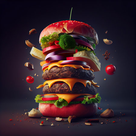 Ai generated illustration A tall and hearty hamburgerの素材