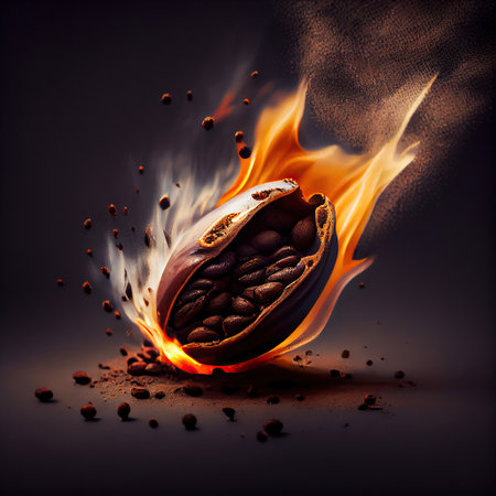 Ai generated illustration roasted coffee bean on fireの素材