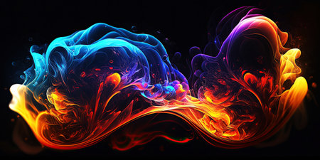Ai generated illustration neon multicolored smoke puff cloud design elementsの素材