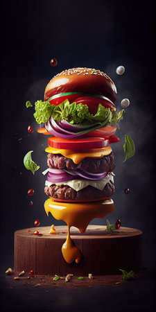 Ai generated illustration A tall and hearty hamburgerの素材