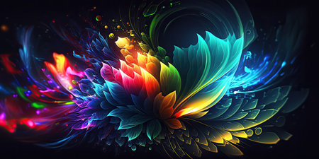 Ai generated illustration neon multicolored flowerの素材