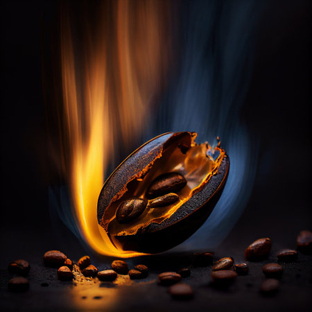Ai generated illustration roasted coffee bean on fireの素材