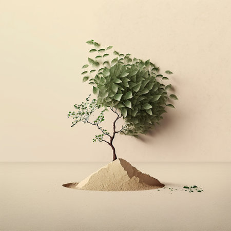 Ai generated illustration small green tree growing in dry sandyの素材