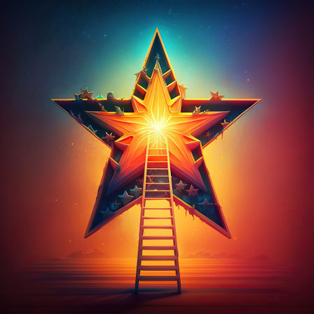 ai generated illustration Ladder to the star. Goal achievement conceptの素材