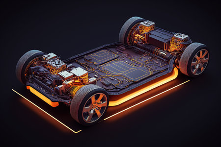 ai generated illustration Electric car under carriage chassis.の素材
