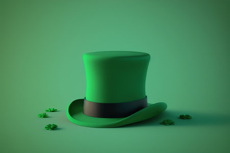 ai generated illustration  Green Leprechaun Top Hat with Green Clover Shamrock. St. Patrick s Dayの素材