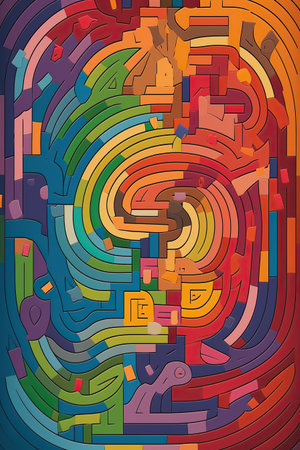 ai generated illustration Maze pattern abstract background with colorful labyrinthの素材