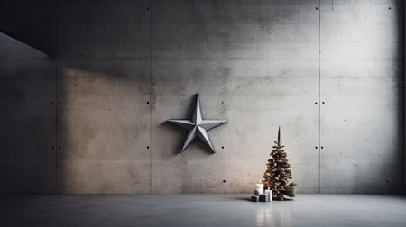 ai generated illustration christmas ornament star and bell agaist gray wall with copy spaceの素材