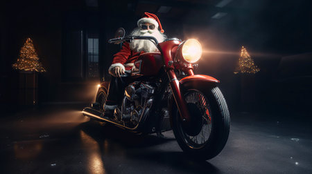 ai generated illustration santa claus on motorcycle in christmas nightの素材