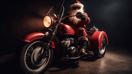 ai generated illustration santa claus on motorcycle in christmas nightの素材