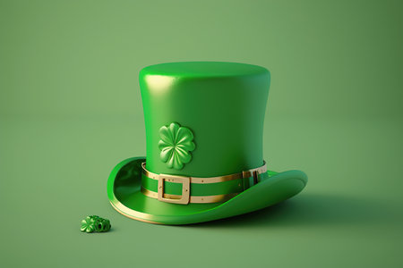 ai generated illustration  Green Leprechaun Top Hat with Green Clover Shamrock. St. Patrick s Dayの素材