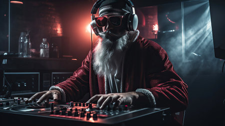 ai generated illustration Santa Claus as a crazy synthwave DJ.の素材