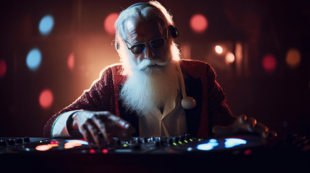 ai generated illustration Santa Claus as a crazy synthwave DJ.の素材