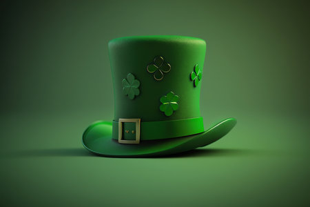 ai generated illustration  Green Leprechaun Top Hat with Green Clover Shamrock. St. Patrick s Dayの素材