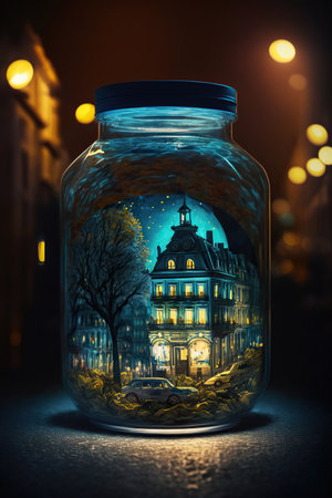 ai generated illustration Small Village inside a glass jarの素材